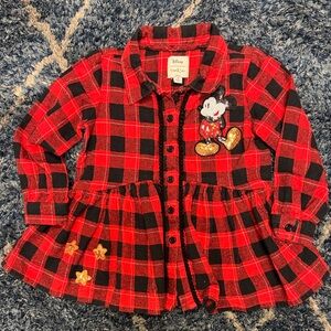 Disney girl Red Plaid Shirt with beaded Mickey Mouse